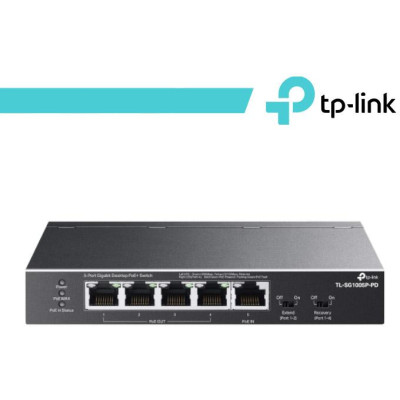 TP-Link 5-Porte Gigabit Desktop PoE+ Switch con 1-Port PoE++ In e 4-Port PoE+Out