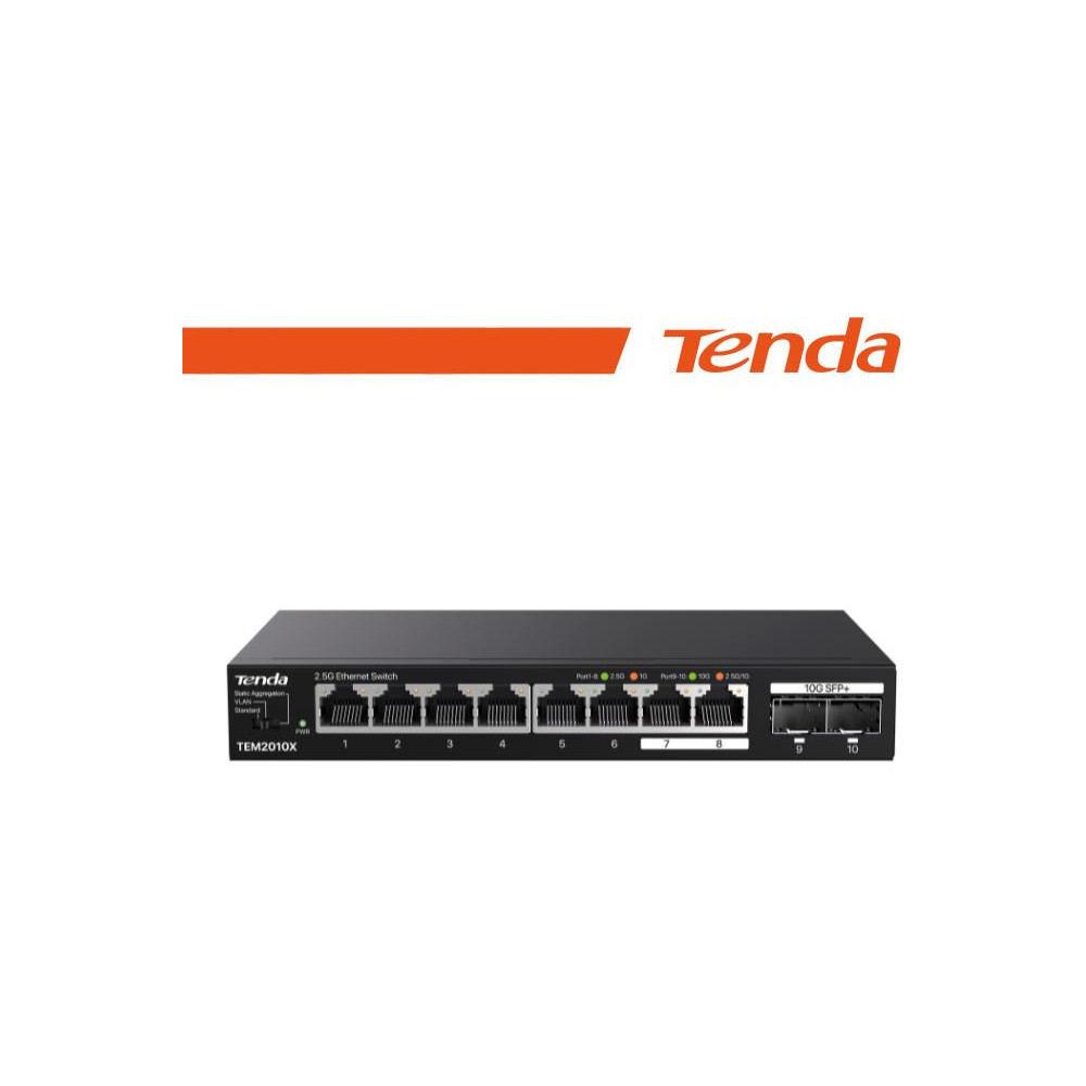 Tenda Switch con 8 porte LAN 2.5 Gbps e 2 porte 10 Gbps SFP+ - TEM2010X