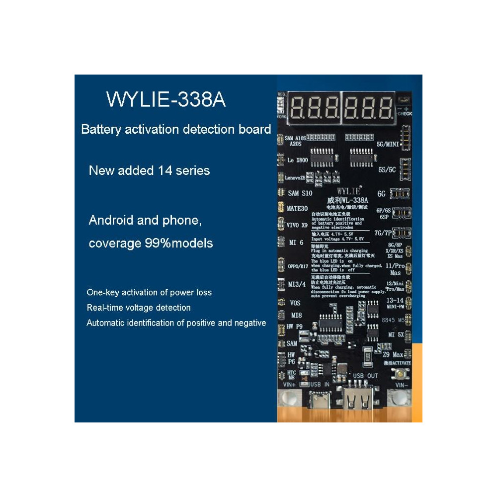 WYLIE WL-338A Scheda attivazione batterie iPhone e Android